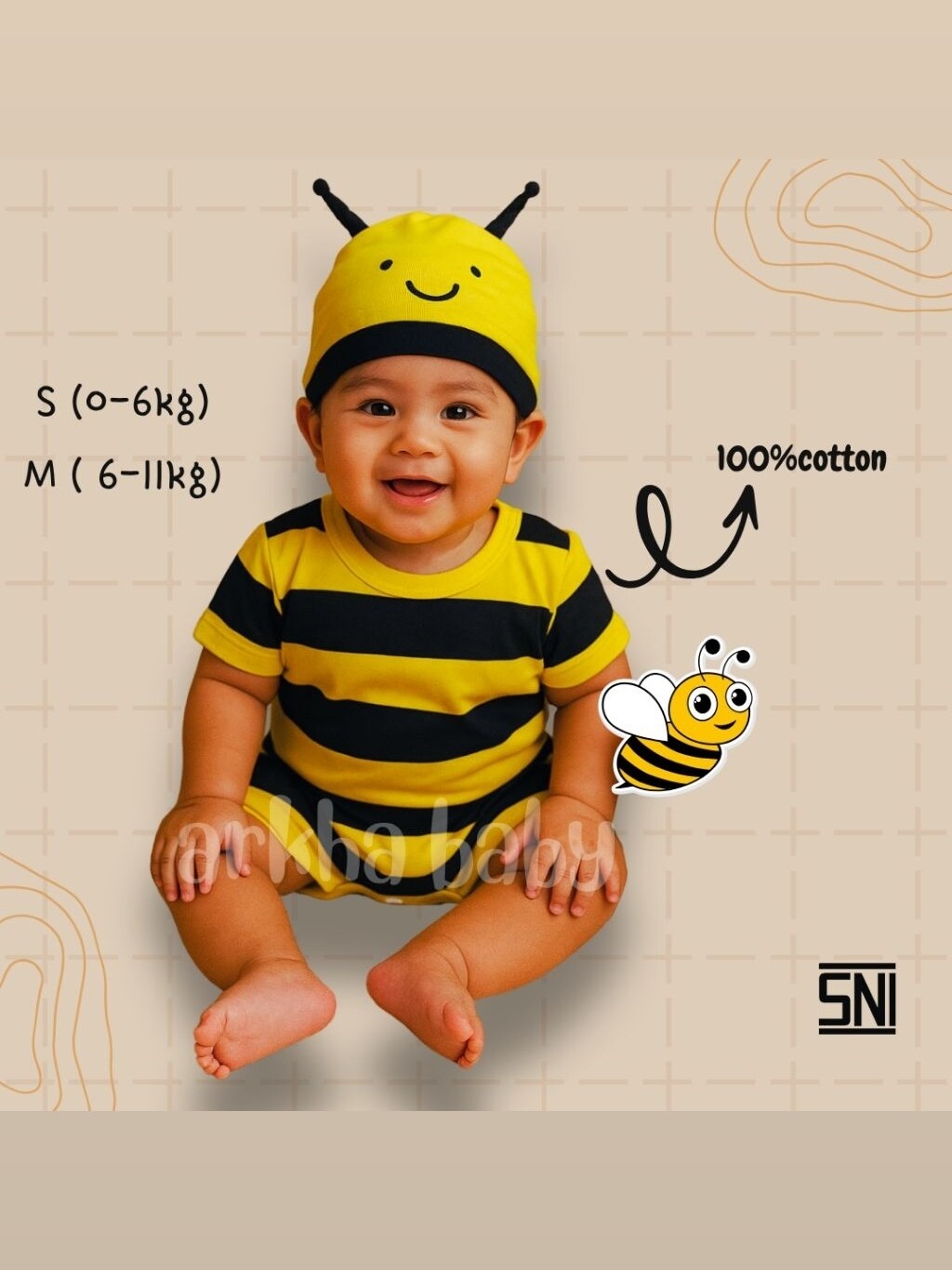 BAJU BAYI JUMPER BAYI KARAKTER LEBAH/jumpsuit baby bee ( SNI ) foto 1