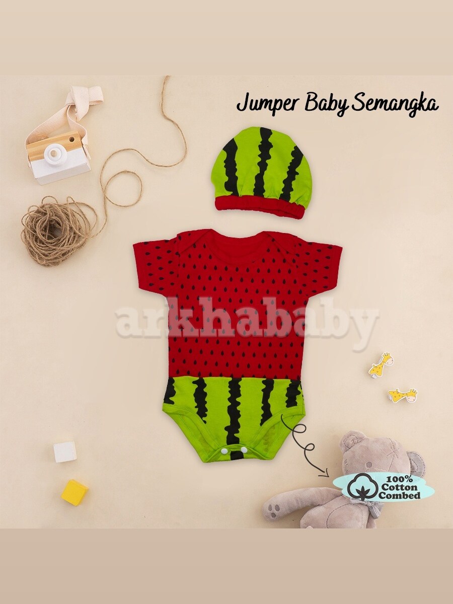 BAJU BAYI JUMPER BAYI MOTIF BUAH WATERMELON/ KOSTUM BAYI/ BAJU BAYI KARAKTER/BAJU BAYI MOTIF BUAH (SNI) foto 1