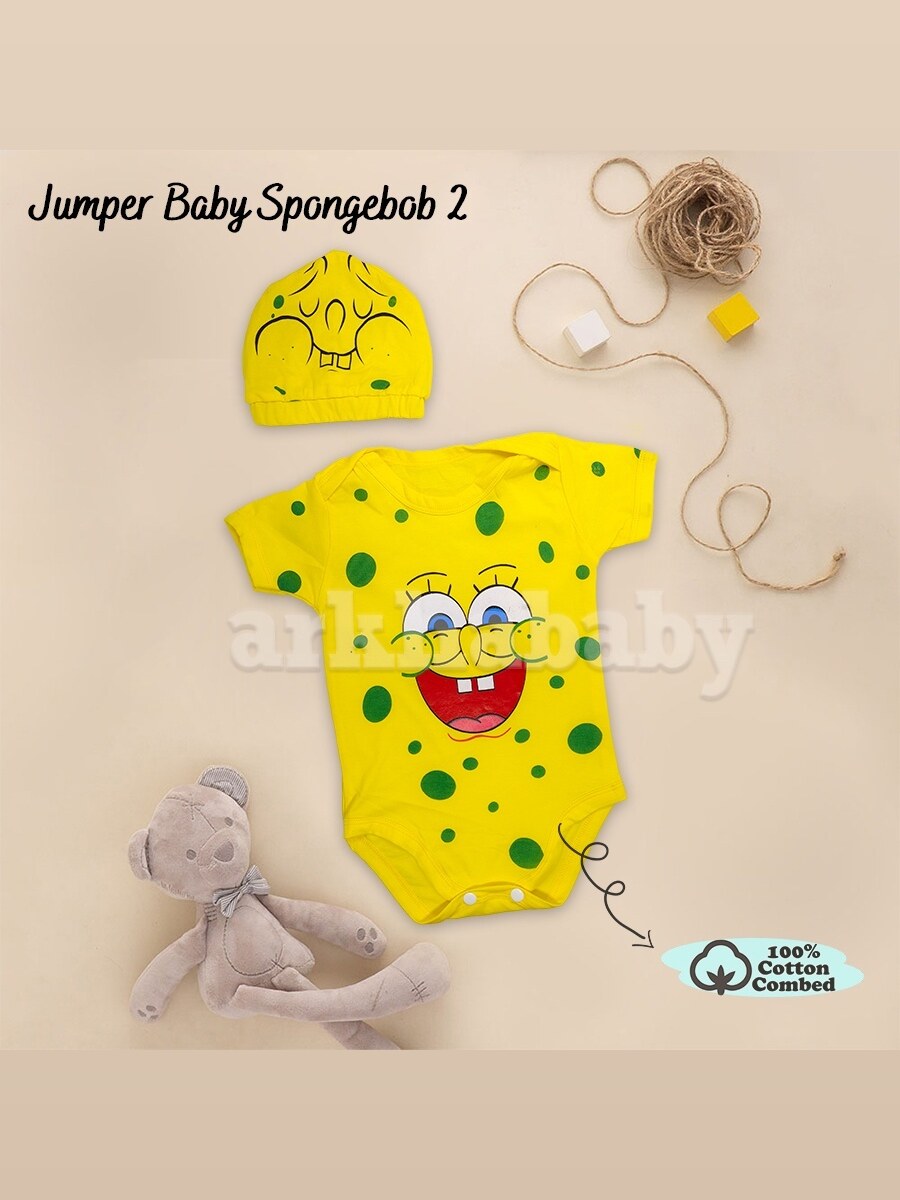 BAJU BAYI JUMPER BAYI KOSTUM BAYI MOTIF SPONGEBOB/ BAJU BAYI KARAKTER SPONGEBOB/ BAHAN KATUN ( SNI ) foto 3