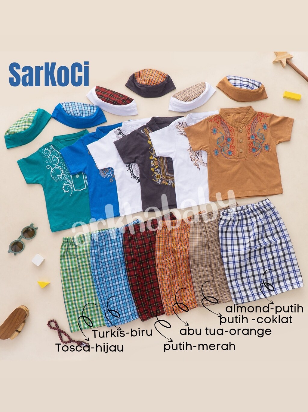 KOKO BAYI Sarkoci Baju Bayi Koko Bayi Muslim Baju Aqiqah Sarung Bayi Set Peci//BORDIR//( SNI) foto 2