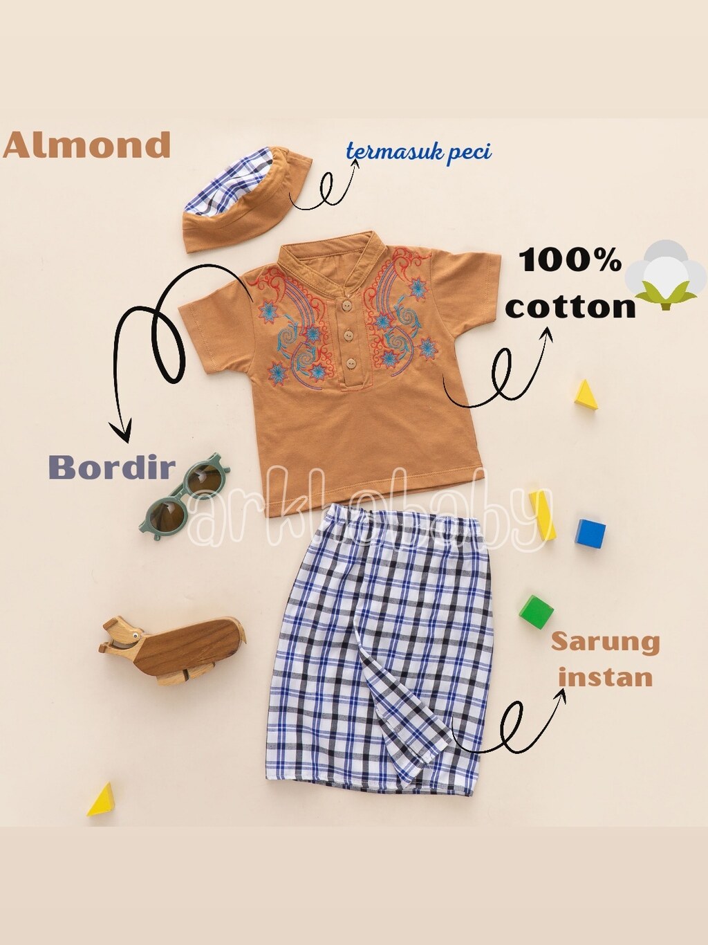KOKO BAYI Sarkoci Baju Bayi Koko Bayi Muslim Baju Aqiqah Sarung Bayi Set Peci//BORDIR//( SNI) foto 4