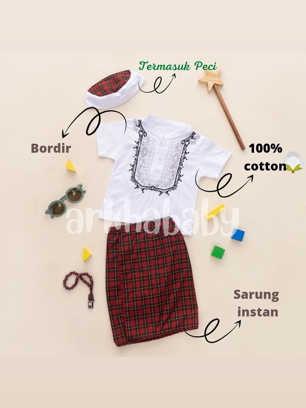 KOKO BAYI Sarkoci Baju Bayi Koko Bayi Muslim Baju Aqiqah Sarung Bayi Set Peci//BORDIR//( SNI) foto 5