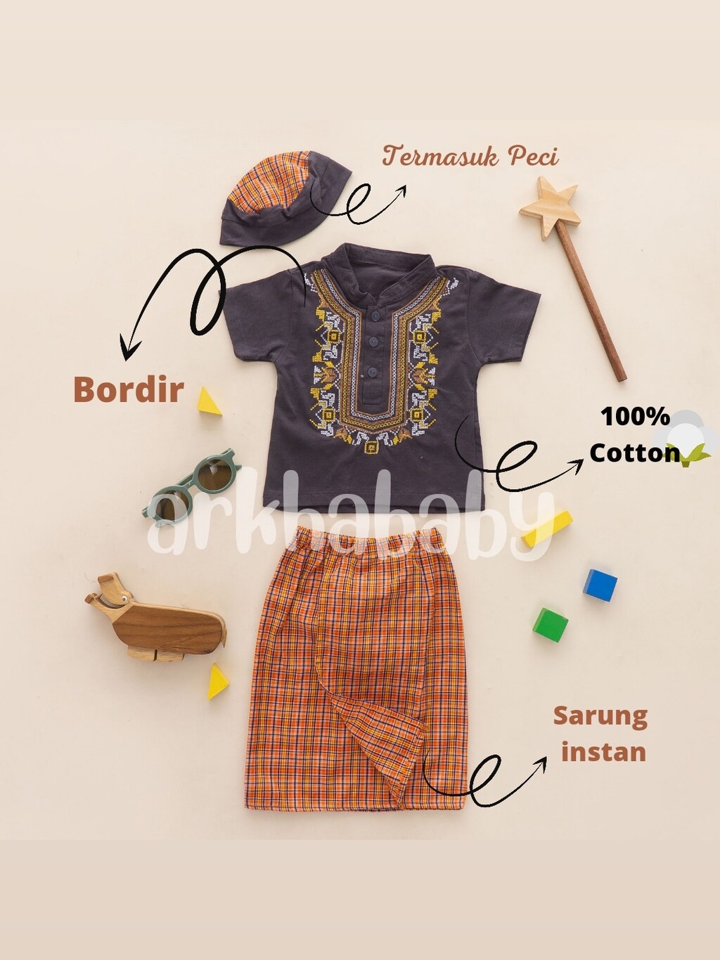 KOKO BAYI Sarkoci Baju Bayi Koko Bayi Muslim Baju Aqiqah Sarung Bayi Set Peci//BORDIR//( SNI) foto 7