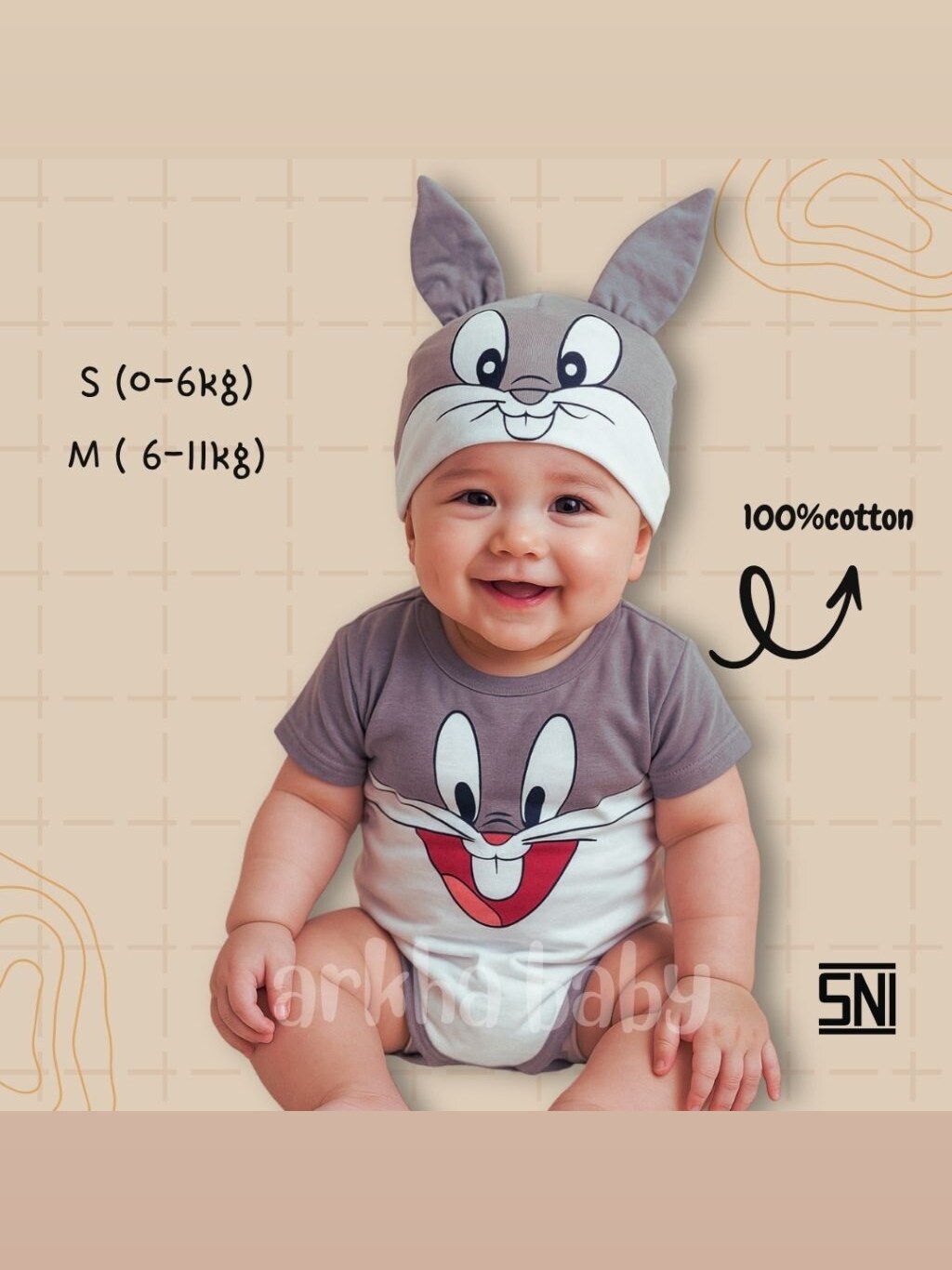 KOSTUM BAYI BAJU BAYI JUMPER BAYI MOTIF BUGS BUNNY/ JUMPER BAYI KARAKTER BUGS BUNNY /BAHAN KATUN foto 1