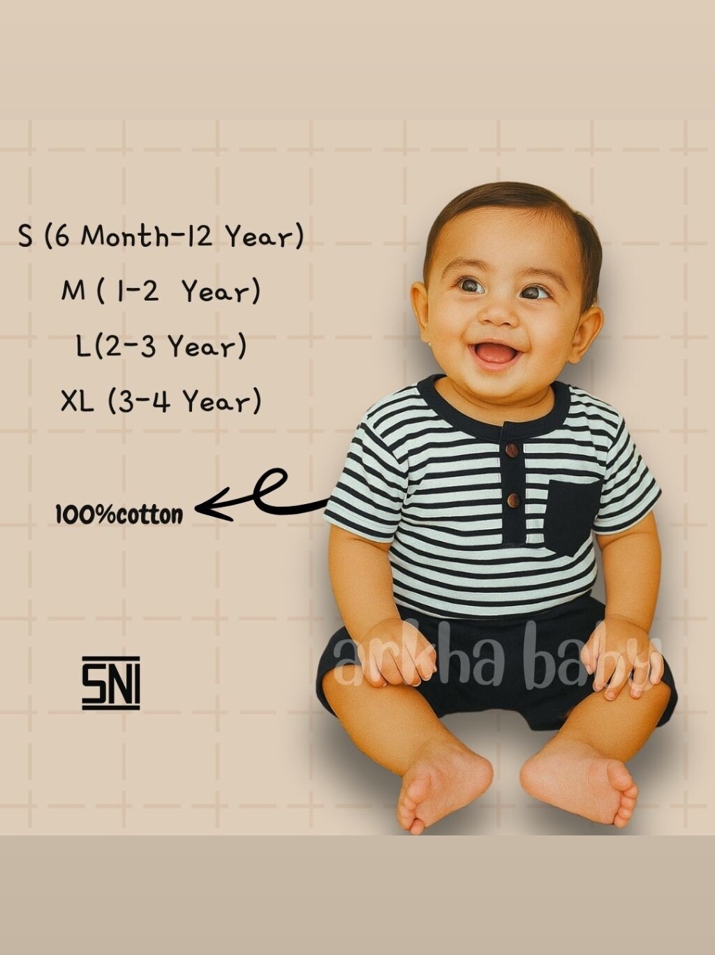 ARKHABABY Baju Anak Setelan Anak Setrip Salur Pocket Setelan Anak laki laki Setelan Anak Perempuan Bahan Katun ( SNI ) foto 3