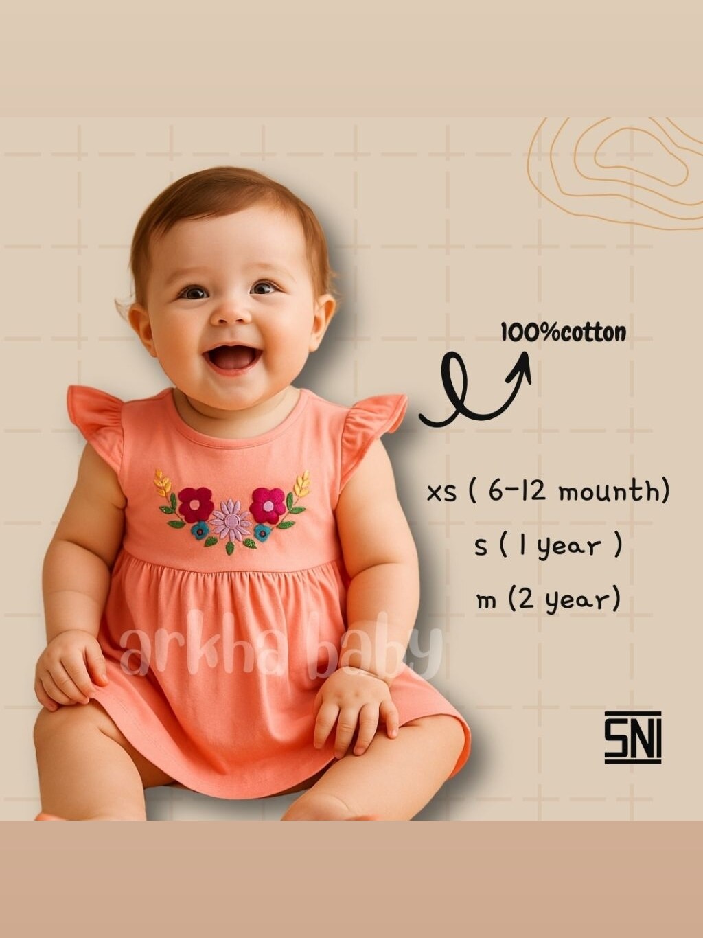 ARKHABABY Dress Anak perempuan Katun Dress bayi Perempuan Bahan Katun| Ruffle Dress (SNI) foto 1