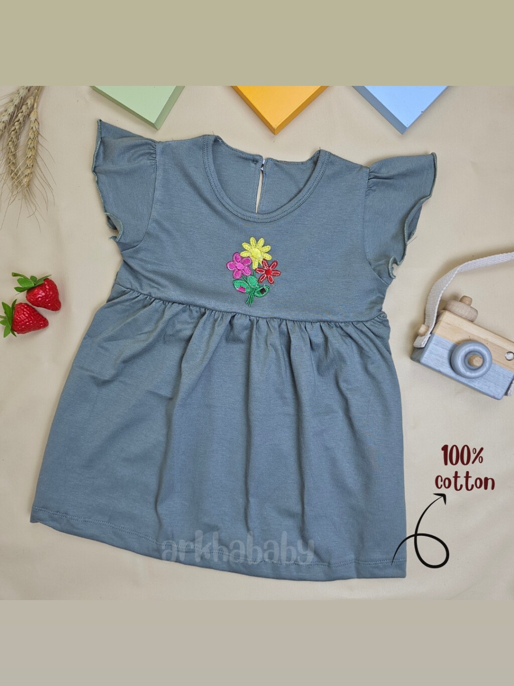 ARKHABABY Dress Anak perempuan Katun Dress bayi Perempuan Bahan Katun| Ruffle Dress (SNI) foto 8
