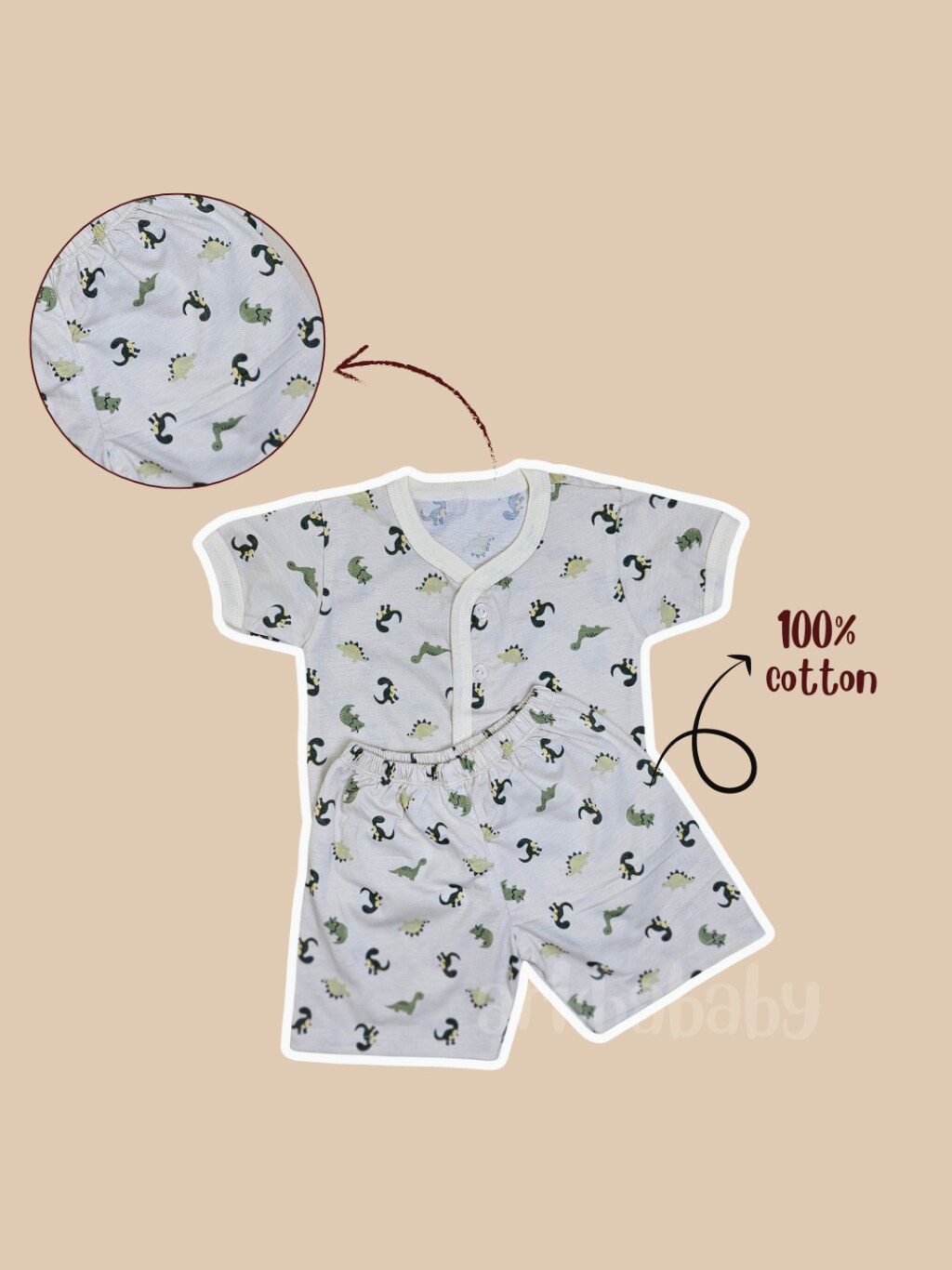 ARKHABABY Setelan Dino series-Setelan anak- Setelan Baju Bayi Kancing Lengan Pendek Bahan 100% Katun ( SNI ) foto 4