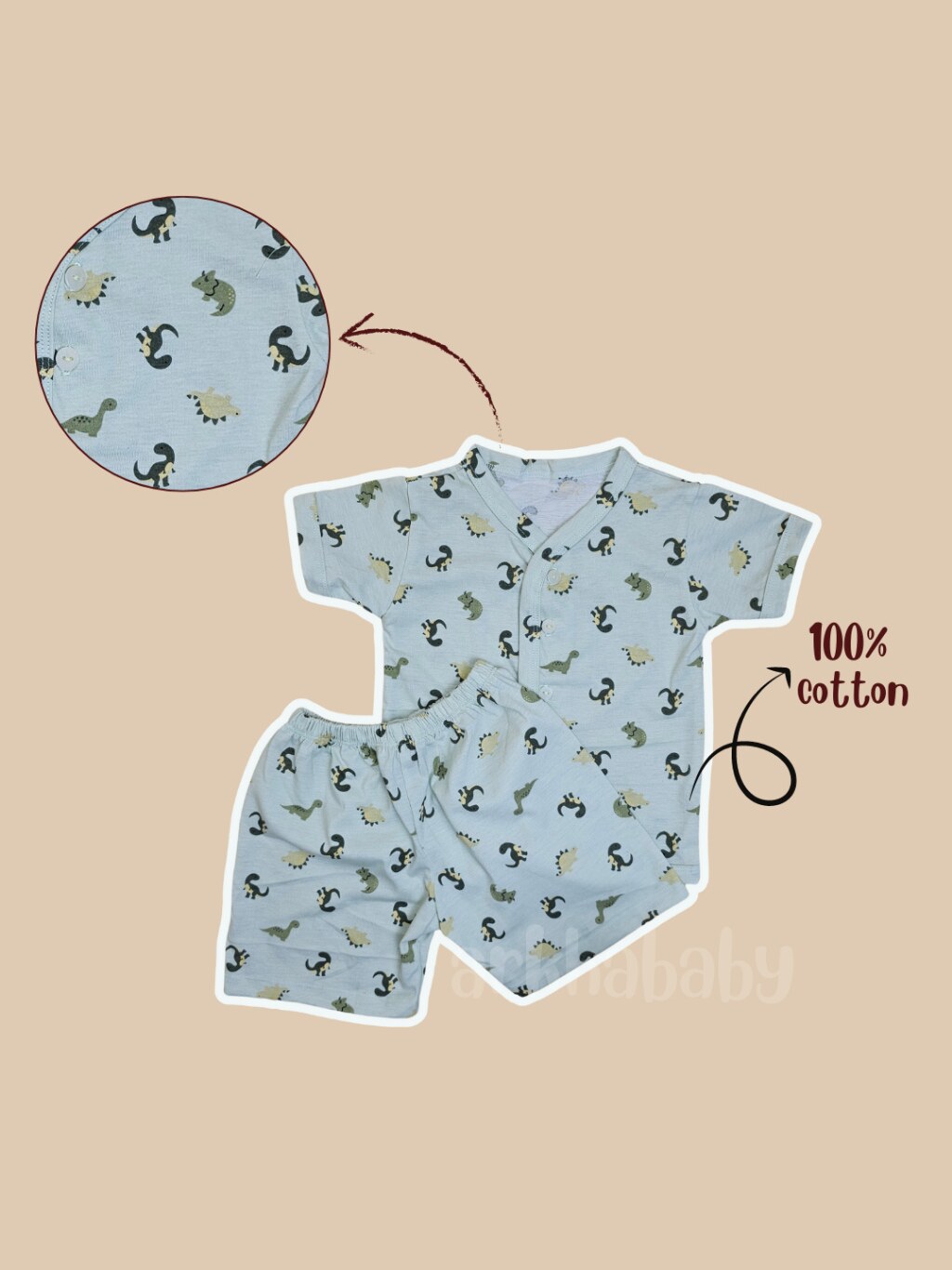 ARKHABABY Setelan Dino series-Setelan anak- Setelan Baju Bayi Kancing Lengan Pendek Bahan 100% Katun ( SNI ) foto 5
