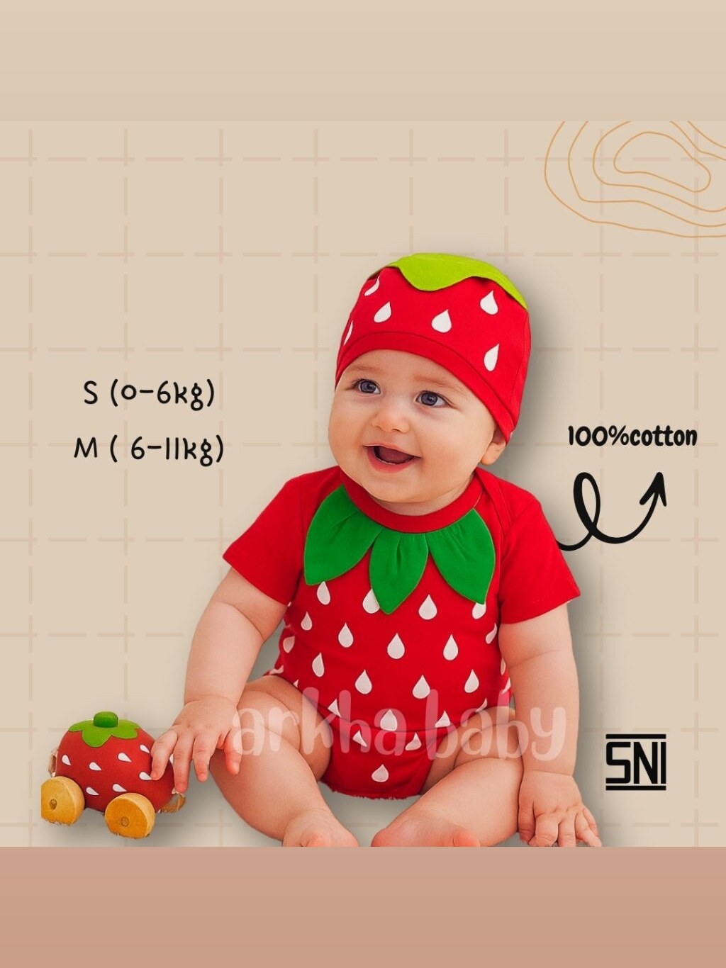 BAJU BAYI JUMPER BAYI STRAWBERY/KOSTUM BAYI/BAJU BAYI KARAKTER/jumpsuit baby strawberry ( SNI ) foto 2