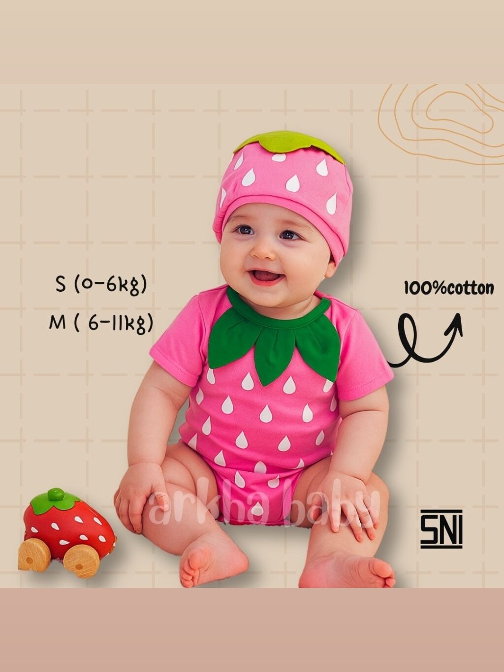 BAJU BAYI JUMPER BAYI STRAWBERY/KOSTUM BAYI/BAJU BAYI KARAKTER/jumpsuit baby strawberry ( SNI ) foto 3