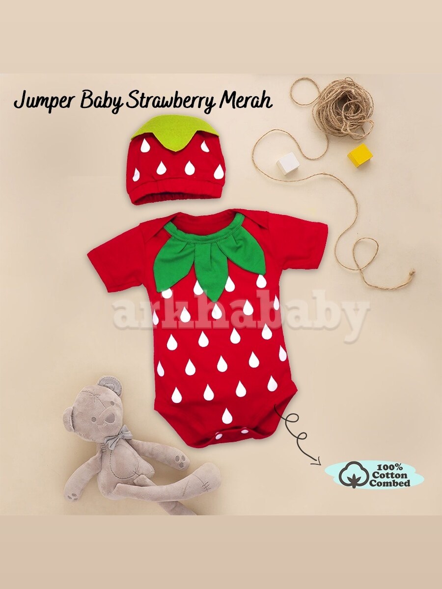 BAJU BAYI JUMPER BAYI STRAWBERY/KOSTUM BAYI/BAJU BAYI KARAKTER/jumpsuit baby strawberry ( SNI ) foto 4