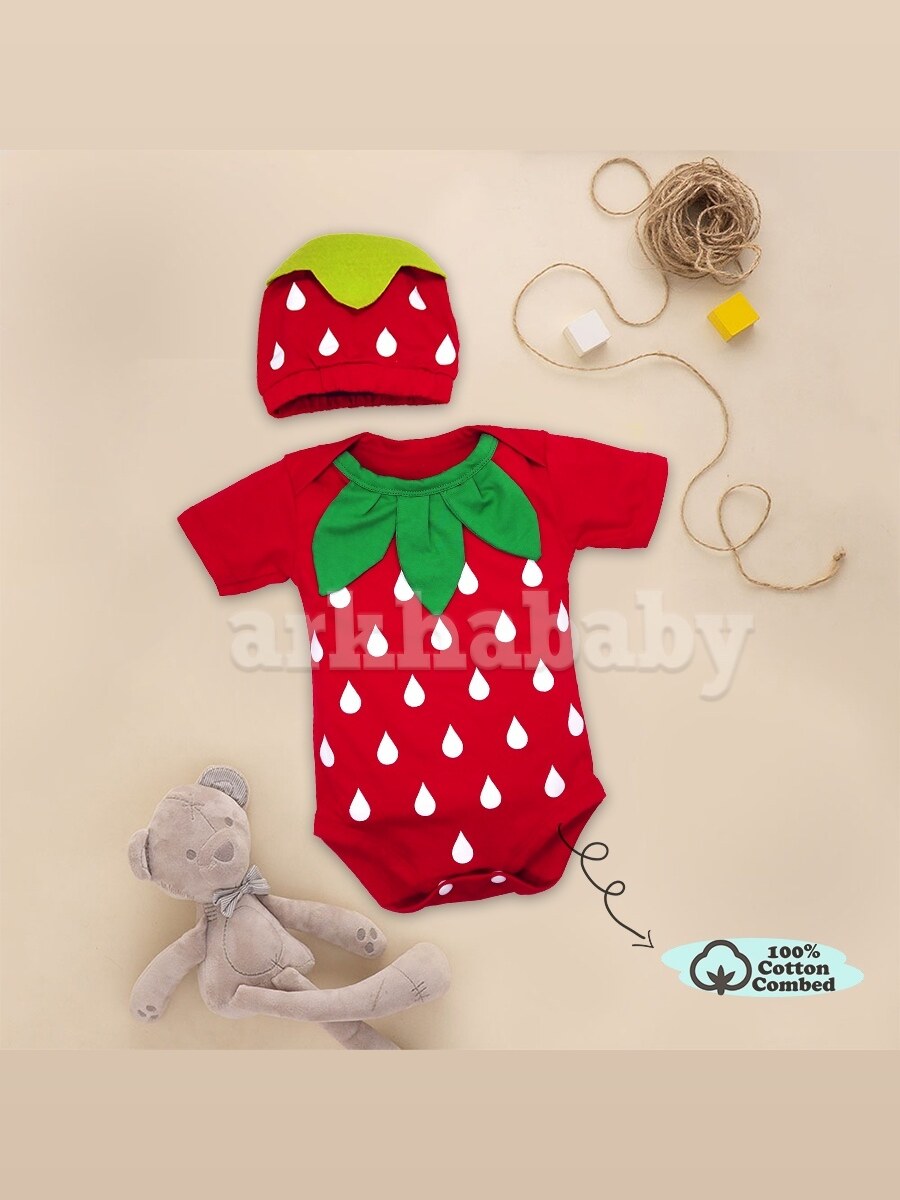 BAJU BAYI JUMPER BAYI STRAWBERY/KOSTUM BAYI/BAJU BAYI KARAKTER/jumpsuit baby strawberry ( SNI ) foto 1